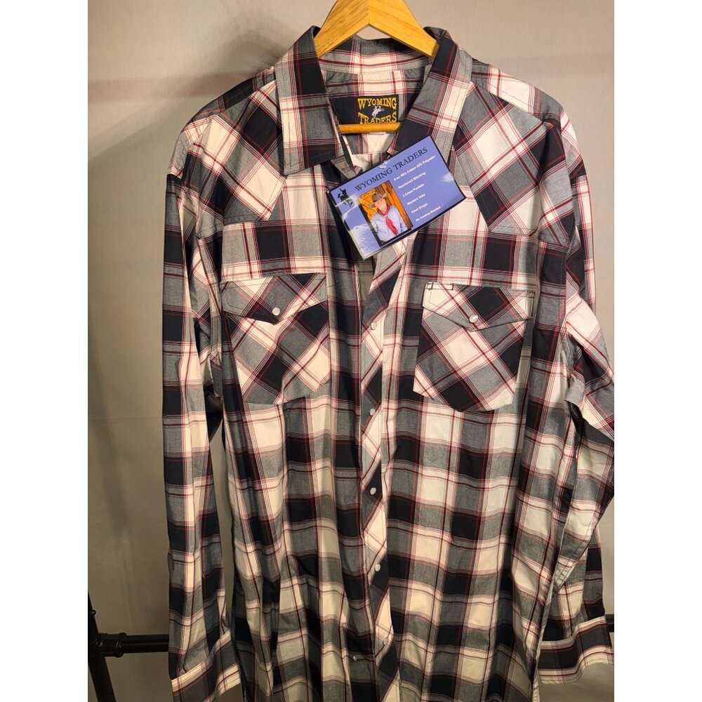 Wyoming Trader|Mens Long Sleeve Pear Snap Button Down| Tall 2XL |Black White wit - Picture 1 of 7